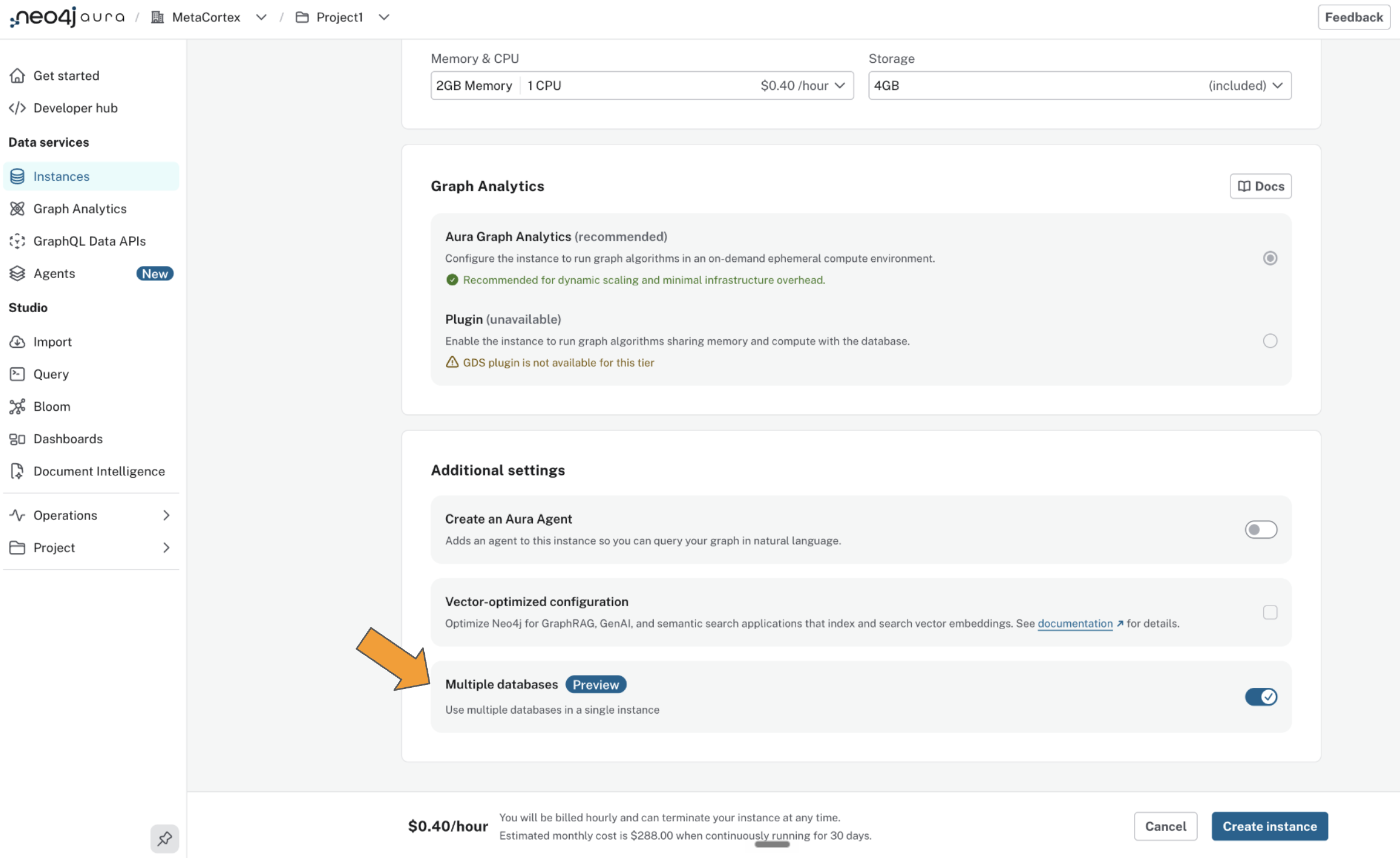 Multiple databases toggle