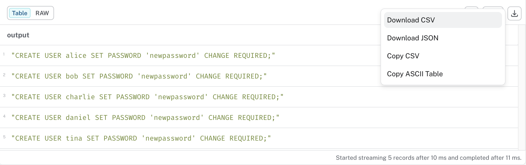 Show users sample output
