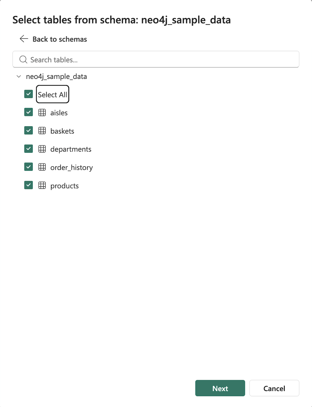Select the Lakehouse for schema mapping