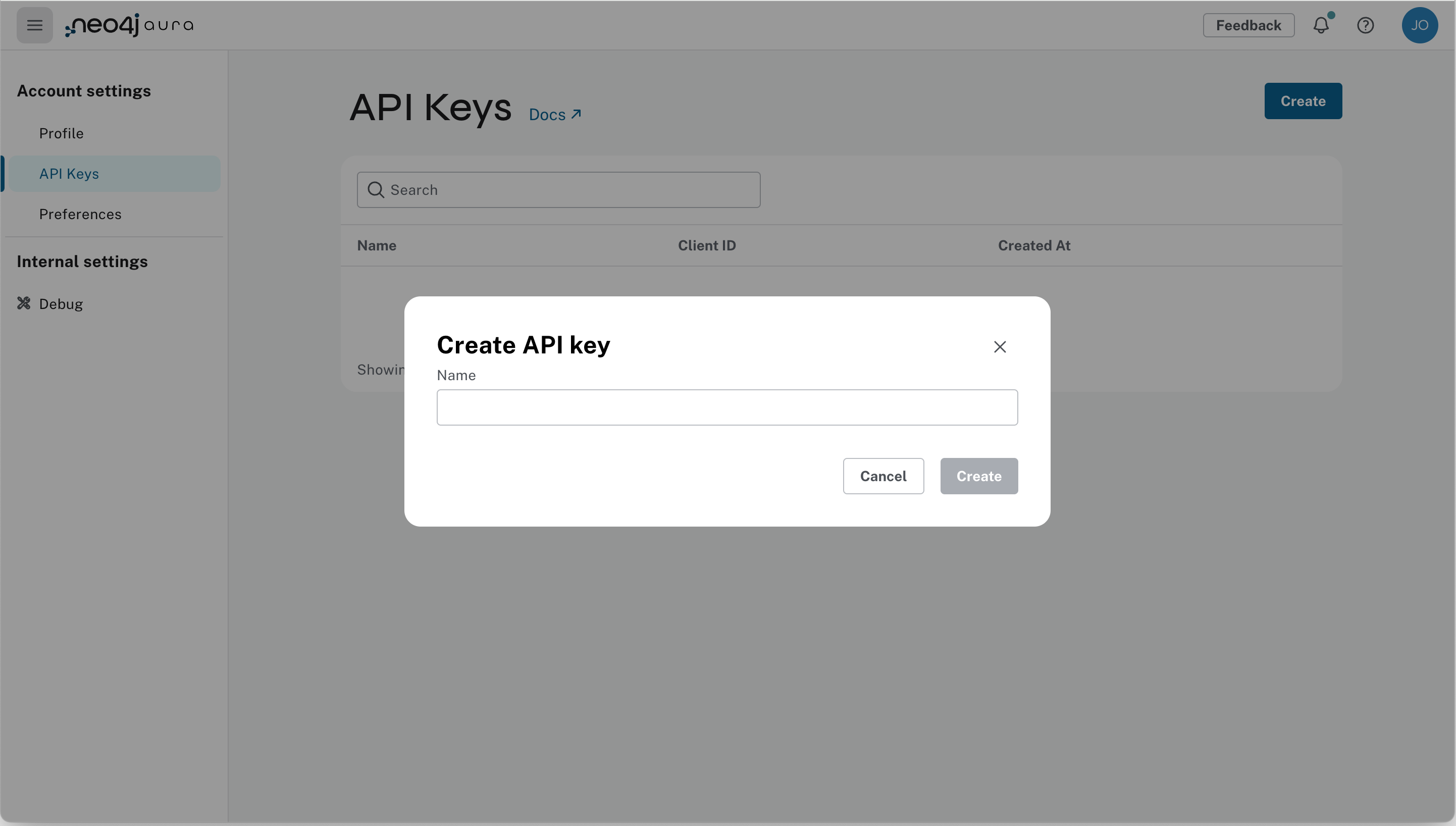 api keys create