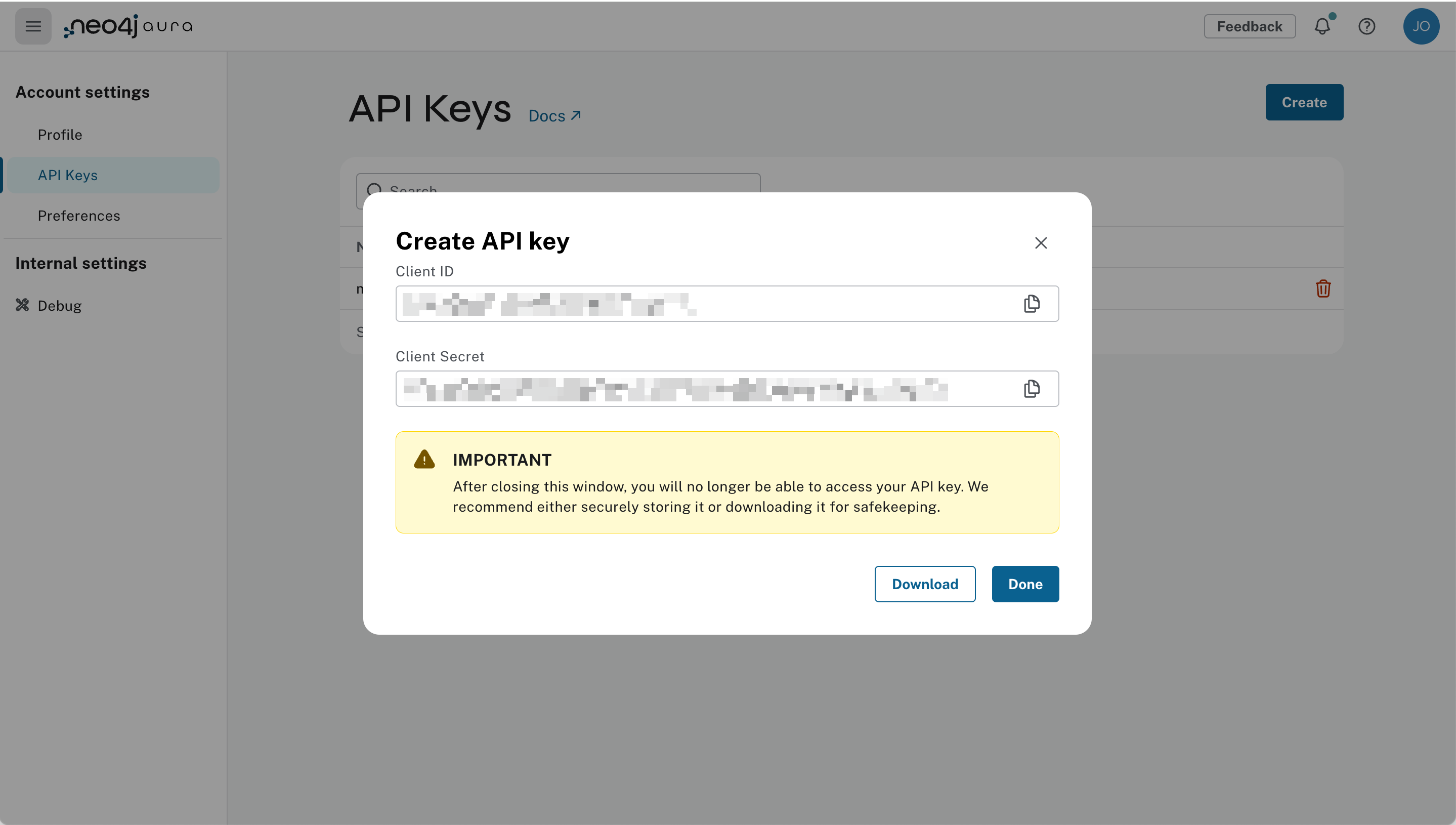 api keys created