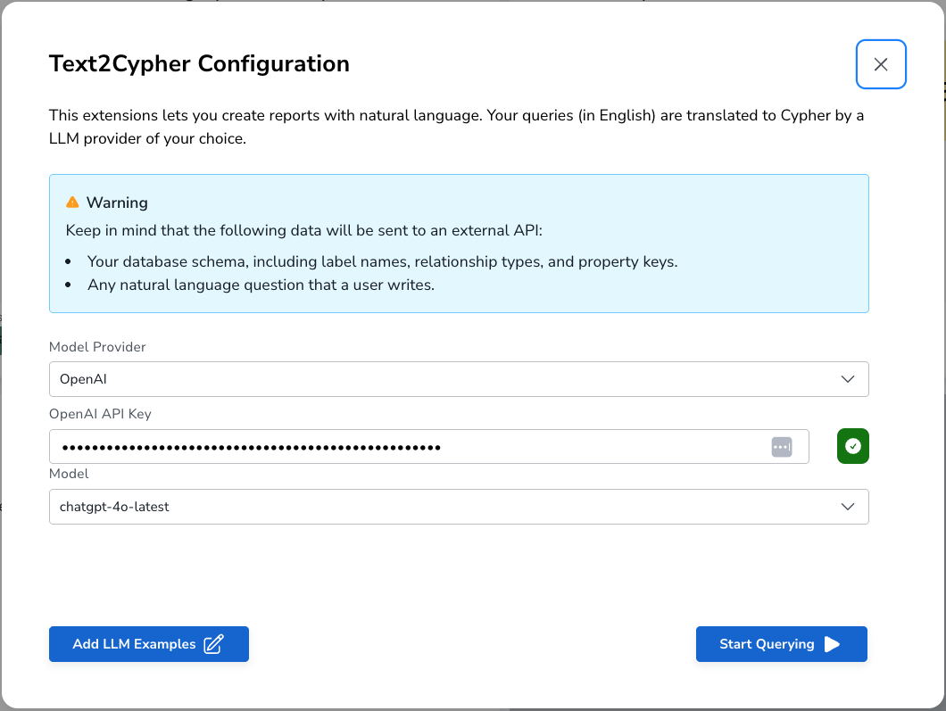 Configuration settings for the Natural Language Queries extension