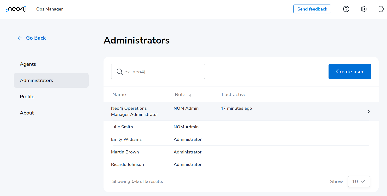nom administrators section