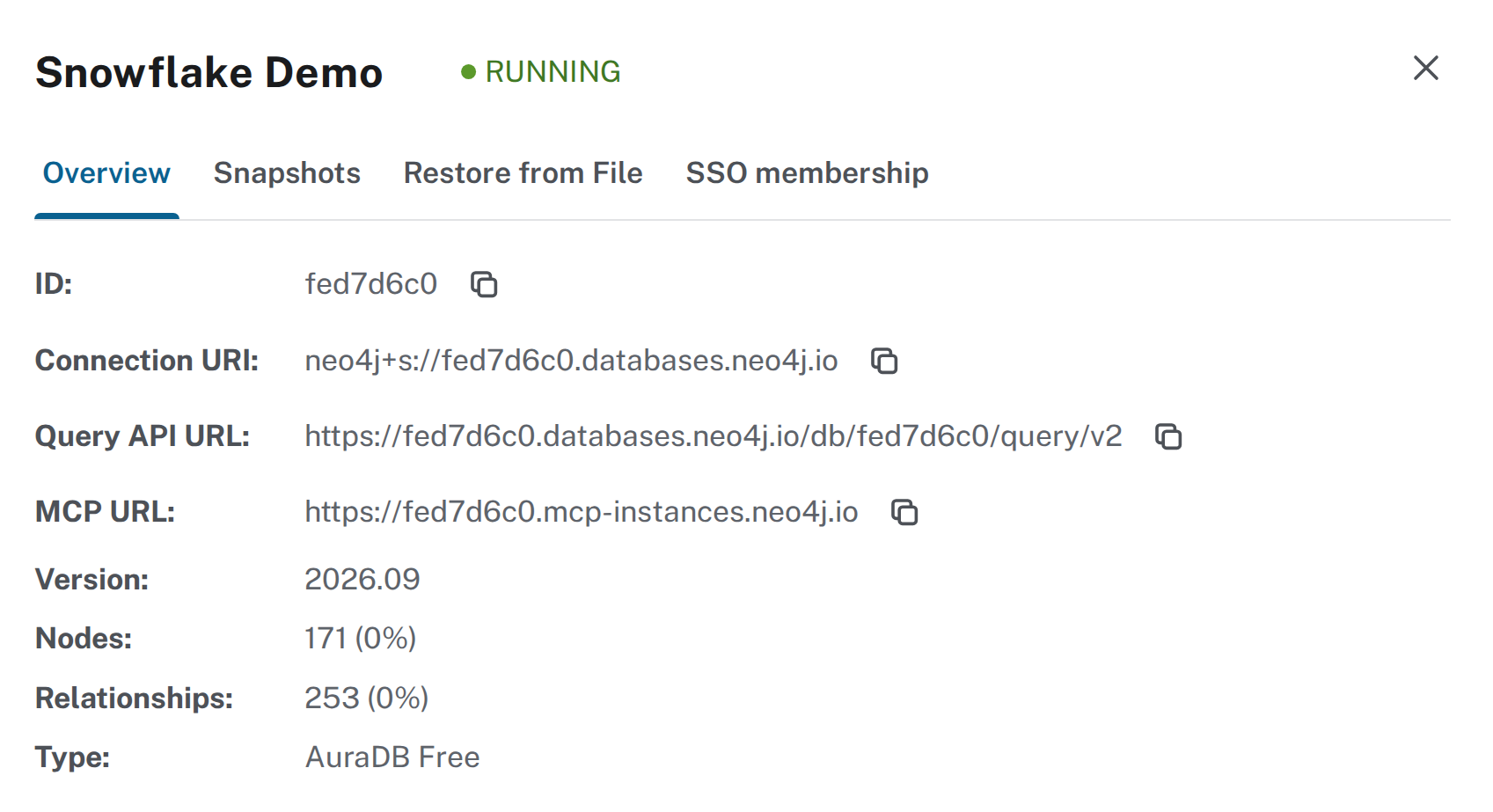 Inspect panel of an Aura instance with the MCP URL