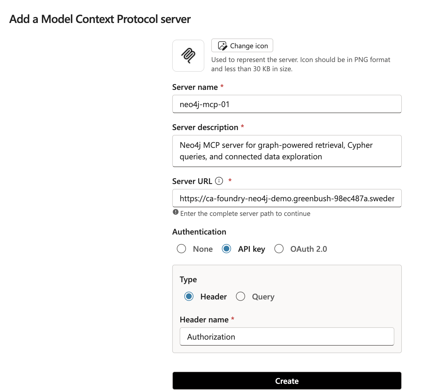 Add a Model Context Protocol server form
