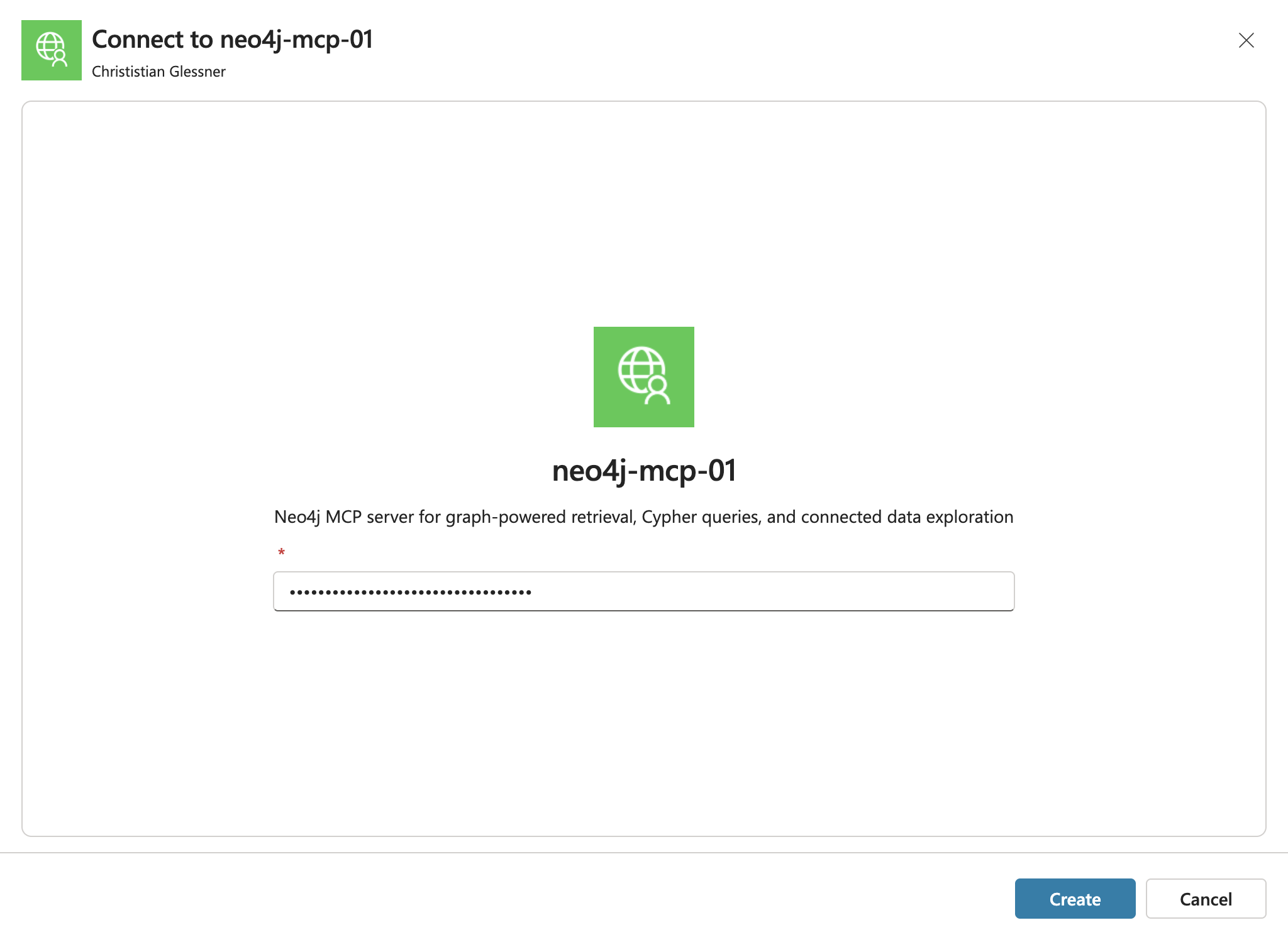Connect to neo4j-mcp-01 prompt with API key field