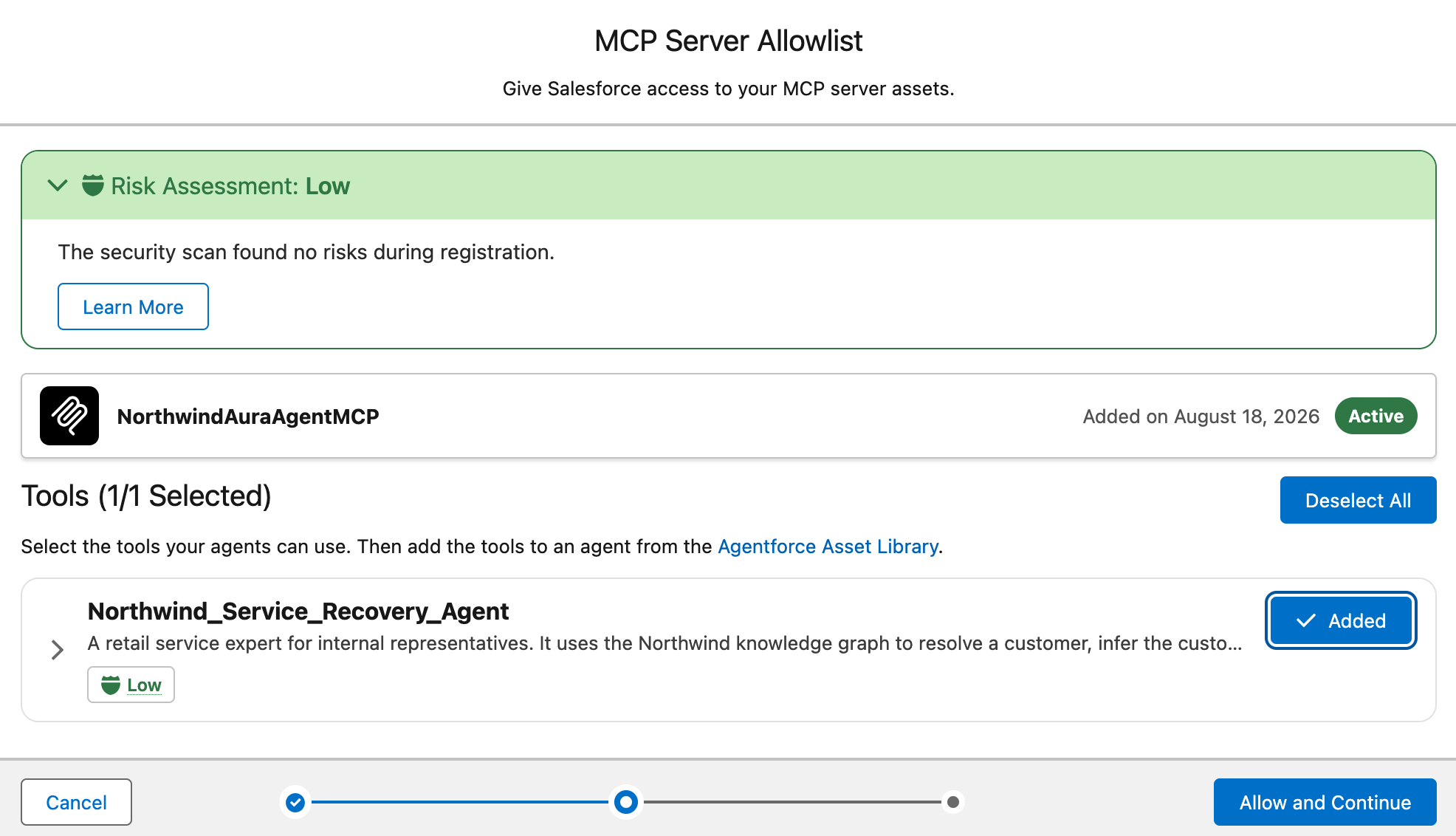 Salesforce MCP Server tools Allowlist