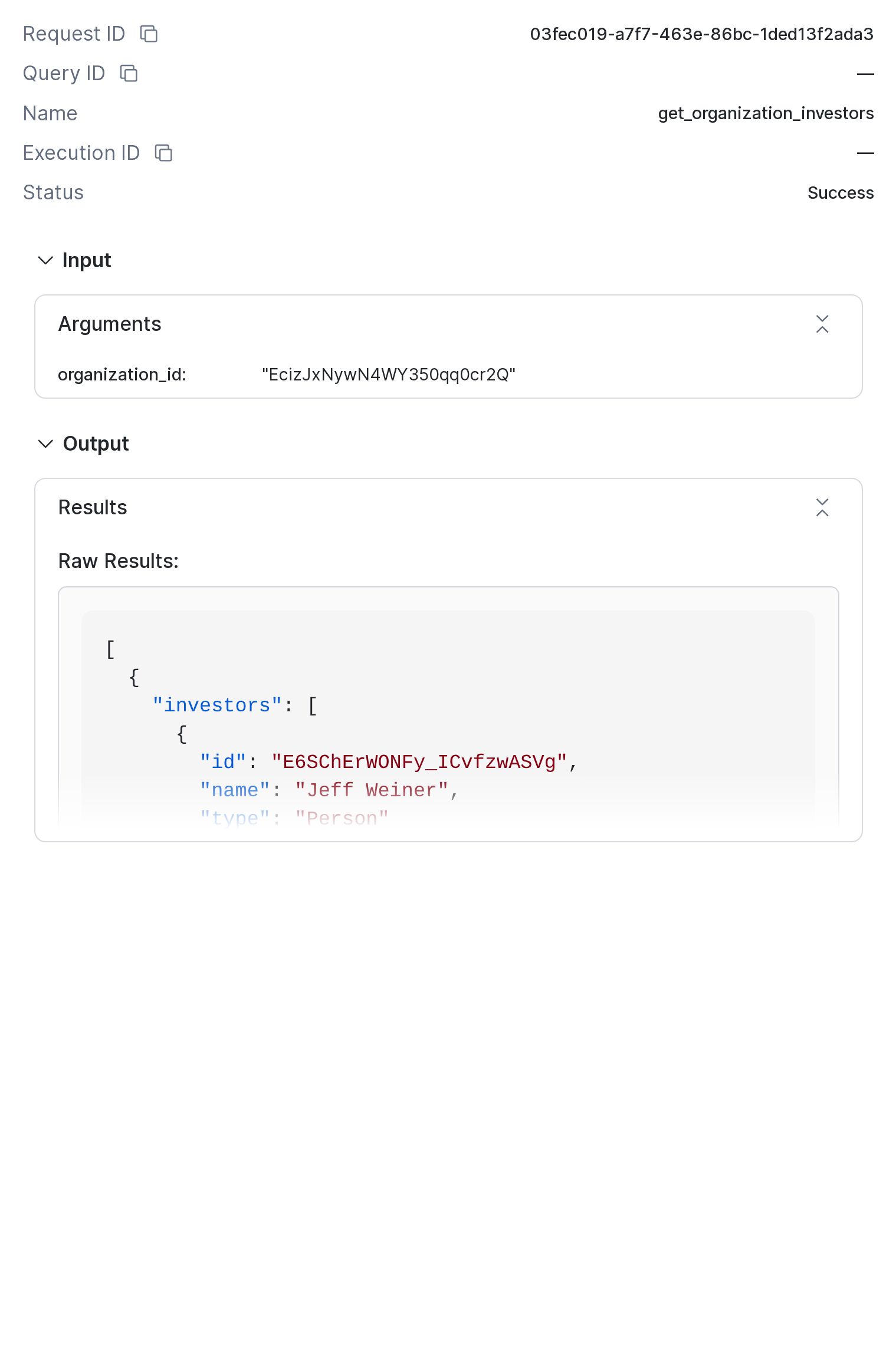 Trace of a Custom Tool span: tool name, arguments and raw result